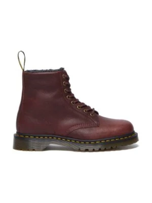 Dr. Martens buty skórzane damskie kolor bordowy na płaskim obcasie lekko ocieplone DM31873600