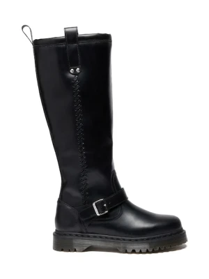 Dr. Martens kozaki skórzane Anistone damskie kolor czarny na płaskim obcasie DM42669001