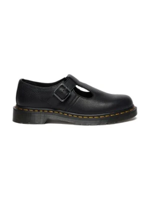 Dr. Martens półbuty skórzane Polley damskie kolor czarny na płaskim obcasie DM41408001