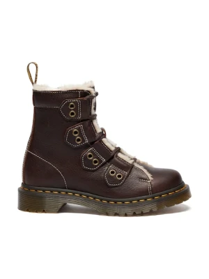 Dr. Martens workery skórzane 1460 LTT Fur Lined damskie kolor brązowy na platformie lekko ocieplone DM41417200
