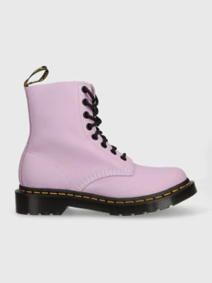 Dr. Martens workery skórzane 1460 Pascal damskie kolor fioletowy na płaskim obcasie DM30689308