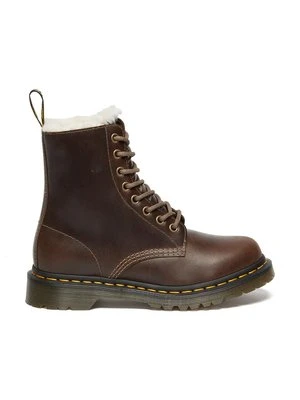 Dr. Martens workery skórzane 1460 Pascal Serena damskie kolor brązowy na płaskim obcasie ocieplone DM32019777