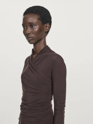 Drapowana Koszulka Z Długim Rękawem - Brązowy - - Massimo Dutti - Kobieta