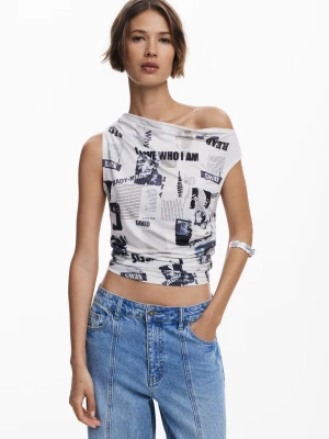 Drapowana koszulka z motywem gazety Desigual