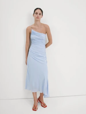 Drapowana sukienka na jedno ramię błękitny - Kobieta - - MANGO