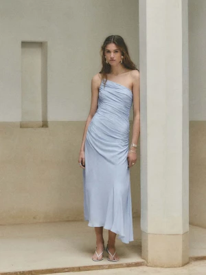 Drapowana sukienka na jedno ramię błękitny - Kobieta - - MANGO