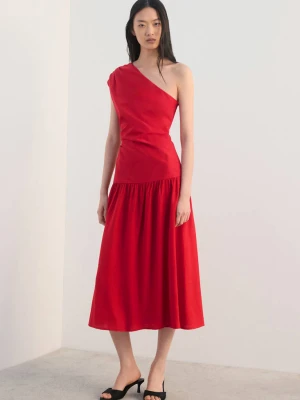 Drapowana sukienka na jedno ramię czerwony - Kobieta - - MANGO
