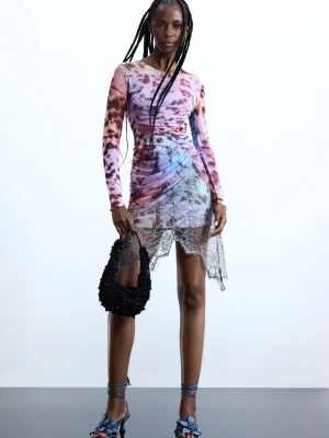 Drapowana sukienka z koronką Desigual