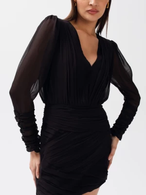 Drapowana sukienka z szyfonu matowa - EMPIRE black-S marsala-butik.pl