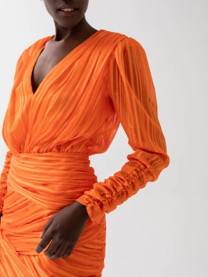 Drapowana sukienka z szyfonu pomarańczowa - EMPIRE ORANGE-S Marsala