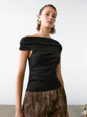 Drapowany Top Bez Ramiączek - Czarny - - Massimo Dutti - Kobieta