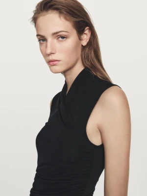 Drapowany Top Bez Rękawów - Czarny - - Massimo Dutti - Kobieta