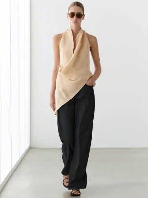 Drapowany Top Z Dekoltem Halter Z Mieszanki Lnu - Popielaty - Massimo Dutti - Female