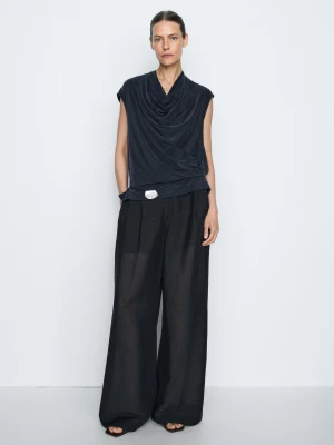 Drapowany Top Z Wiązaniem Na Plecach - Studio - Niebieski - Massimo Dutti - Female