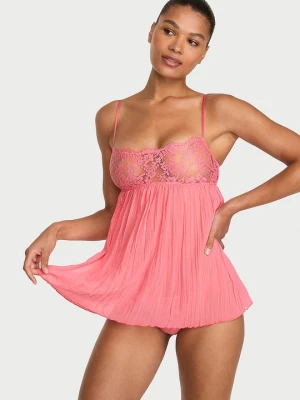 Dream Angels Halka i stringi Dream Lace Pleated Babydoll Victoria's Secret Różowy