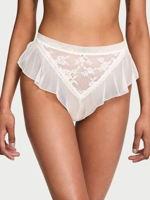 Dream Angels Majtki brazyliany z falbankami Lace Mesh Victoria's Secret Biały