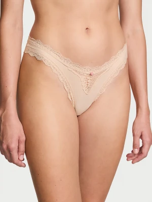 Dream Angels Majtki brazyliany z koronką Lace Trim Brazilian Victoria's Secret Beżowy