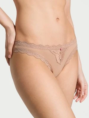 Dream Angels Majtki z koronką na krawędziach Lace-Trim Bikini Victoria's Secret Beżowy