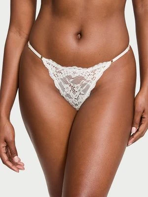 Dream Angels Stringi koronkowe z regulowanymi paskami Lace V-String Victoria's Secret Biały