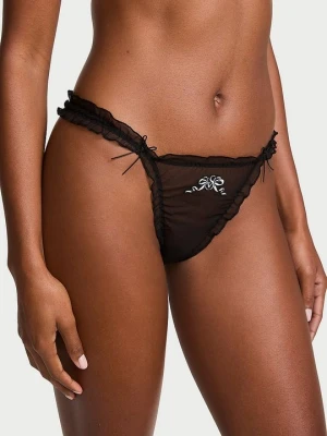 Dream Angels Stringi z falbankami Ruffled Mesh Bows Victoria's Secret Czarny