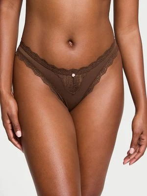 Dream Angels Stringi z koronką Lace Trim Victoria's Secret Brązowy