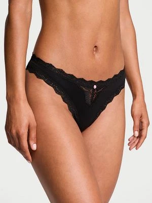 Dream Angels Stringi z koronką Lace Trim Victoria's Secret Czarny