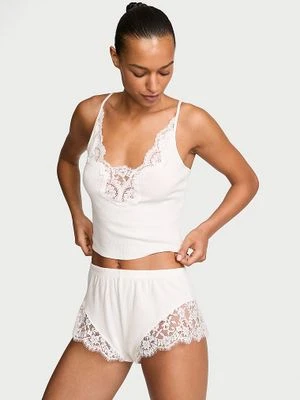 Dream Angels Zestaw bawełniany do spania - top i szorty Pointelle Rib Victoria's Secret