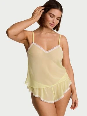Dream Angels Zestaw do spania z szyfonu - top i szorty Victoria's Secret Żółty
