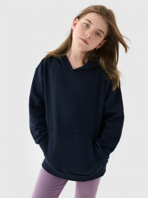 Dresowa bluza dziewczęca nierozpinana z kapturem 4F 4FJWMM00TSWSF1862 - granatowa 4F JUNIOR