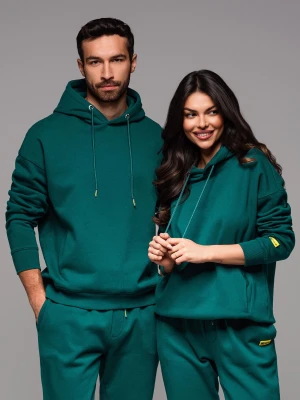 Dresowa bluza unisex z kieszeniami i kapturem – ciemnozielona V17 - Rozmiar: M / L Ombre Clothing ciemnozielony