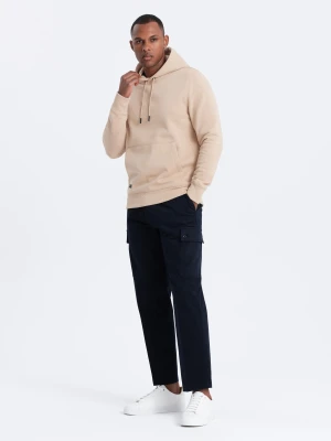 Zdjęcie produktu Dresowa męska bluza kangurka z kapturem BASIC – beżowa V6 - Rozmiar: S Ombre Clothing