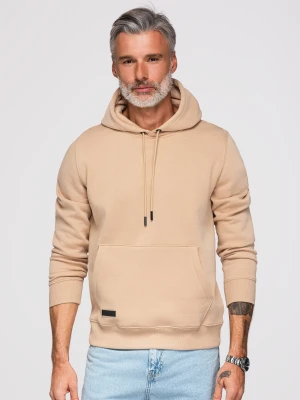 Dresowa męska bluza kangurka z kapturem BASIC – beżowa V6 - Rozmiar: XL Ombre Clothing