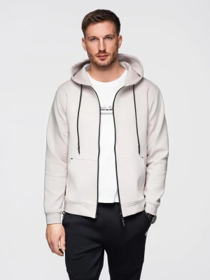 Dresowa rozpinana bluza hoodie w stylu streetwearowym – piaskowa V6 - Rozmiar: S Ombre Clothing