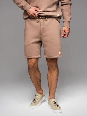 Dresowe szorty unisex ze ściągaczem w pasie – brązowe V16 - Rozmiar: M/L Ombre Clothing