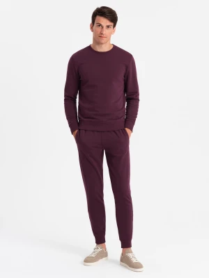 Dresowy bawełniany komplet męski BASIC bluza nierozpinana + joggery – bordowy V3 - Rozmiar: L Ombre Clothing