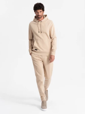 Dresowy komplet męski BASIC bluza kangurka + joggery – beżowy V6 Z85
 -                                    XL Ombre