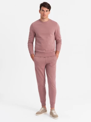 Dresowy komplet męski bawełniany BASIC bluza nierozpinana + joggery – ciemnoróżowy V4 Z84
 -                                    L