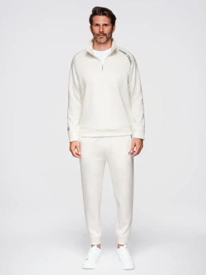 Dresowy komplet męski set bluza ze stójką + spodnie joggery - ecru V2 - Rozmiar: L Ombre Clothing