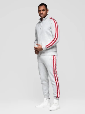 Dresowy komplet set męski bluza rozpinana + spodnie dresowe joggery - szary melanż V1 - Rozmiar: S Ombre Clothing