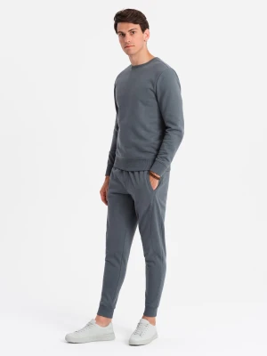 Dresowy męski bawełniany komplet BASIC bluza nierozpinana + joggery – grafitowy V11 - Rozmiar: XXL Ombre Clothing