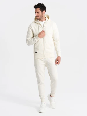 Dresowy męski komplet BASIC bluza rozpinana + joggery – kremowy V5 Ombre Clothing