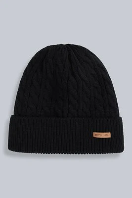 Drew — czapka zimowa z futerkiem i splotem warkoczowym - Black Animal