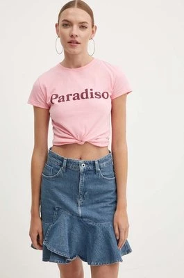Drivemebikini t-shirt bawełniany Paradiso damski kolor różowy cold shoulder