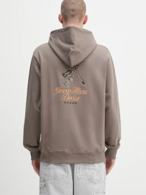 Drôle de Monsieur bluza bawełniana Le Hoodie Grand HUtel męska kolor brązowy z kapturem wzorzysta H.HO184.CO127