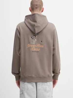 Drôle de Monsieur bluza bawełniana Le Hoodie Grand HUtel męska kolor brązowy z kapturem wzorzysta H.HO184.CO127