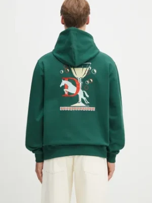 Drôle de Monsieur bluza bawełniana Le Hoodie Polo męska kolor zielony z kapturem z aplikacją G-HO178-CO200-DGN