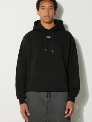 Drôle de Monsieur bluza bawełniana Le Hoodie Slogan a Poche Classique męska kolor czarny z kapturem gładka PERM-HO161-CO127-BL