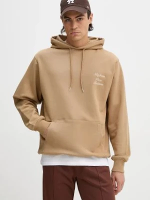 Drôle de Monsieur bluza bawełniana Le Hoodie Slogan Calligraphy męska kolor brązowy z kapturem z aplikacją E.HO168.CO127.IBN Le Hoodie Slogan Calligra
