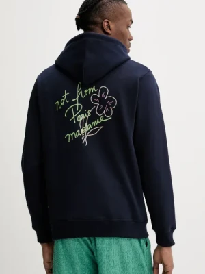 Drôle de Monsieur bluza bawełniana Le Hoodie Slogan Esquisse męska kolor granatowy z kapturem z aplikacją G-HO150-CO127-NY