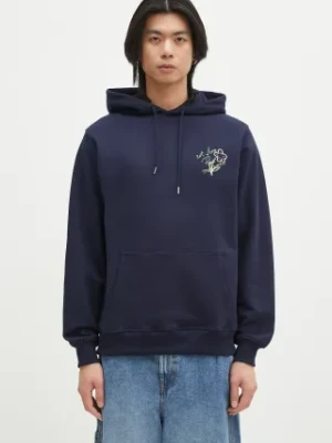 Drôle de Monsieur bluza bawełniana Le Hoodie Slogan Esquisse męska kolor granatowy z kapturem z aplikacją G-HO150-CO127-NY